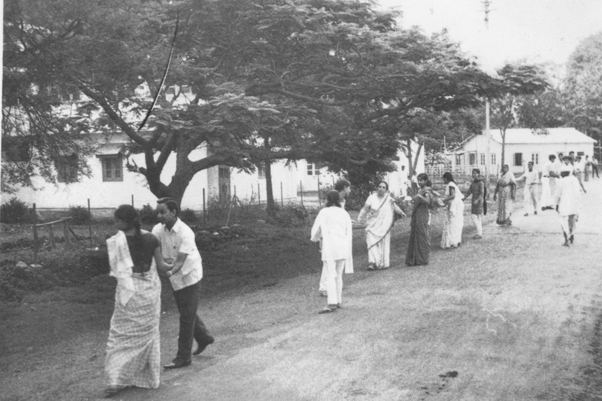 Dr. Sushila Nayar and MGIMS medical students performing shramdan in the red soil of Sevagram, 1970.