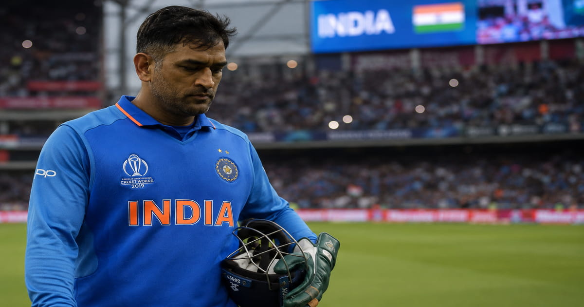 MS Dhoni walking off the cricket field in a reflective moment