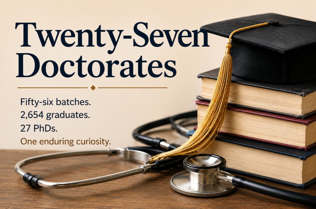 Twenty-seven MGIMS alumni who earned PhDs among 2,654 graduates from the 1969–2010 batches